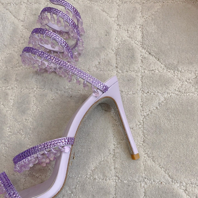 RENE CAOVILLA 26S CLEO HIGH HEELS SANDALS 95 MM IN LIGHT PURPLE LAMBSKIN STYLE 11