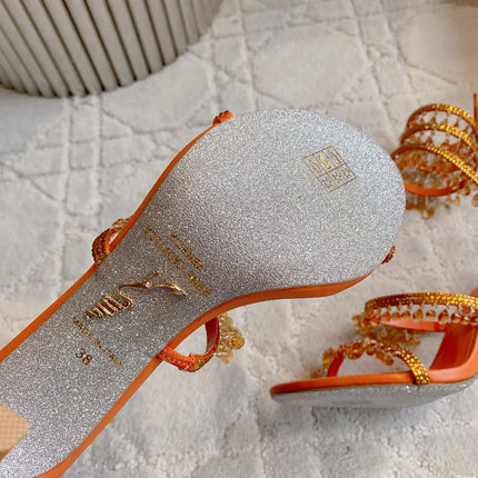 RENE CAOVILLA 26S CLEO HIGH HEELS SANDALS 95 MM IN ORANGE LAMBSKIN STYLE 4