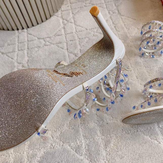 RENE CAOVILLA 26S CLEO HIGH HEELS SANDALS 95 MM IN WHITE LAMBSKIN STYLE 2