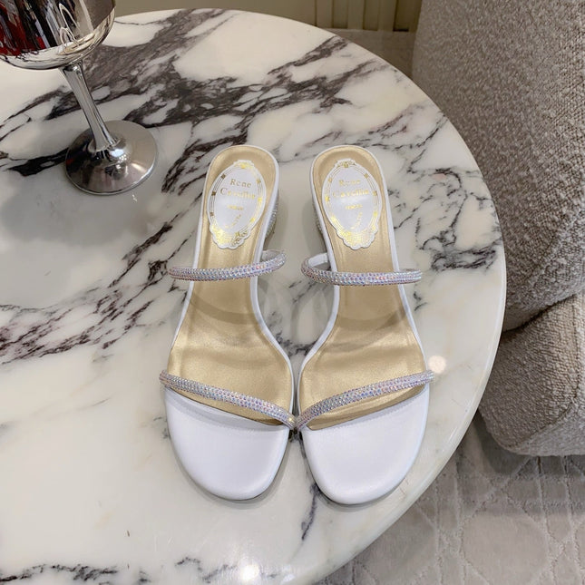 RENE CAOVILLA 26S HIGH-HEELED SANDALS 45 MM IN WHITE LAMBSKIN