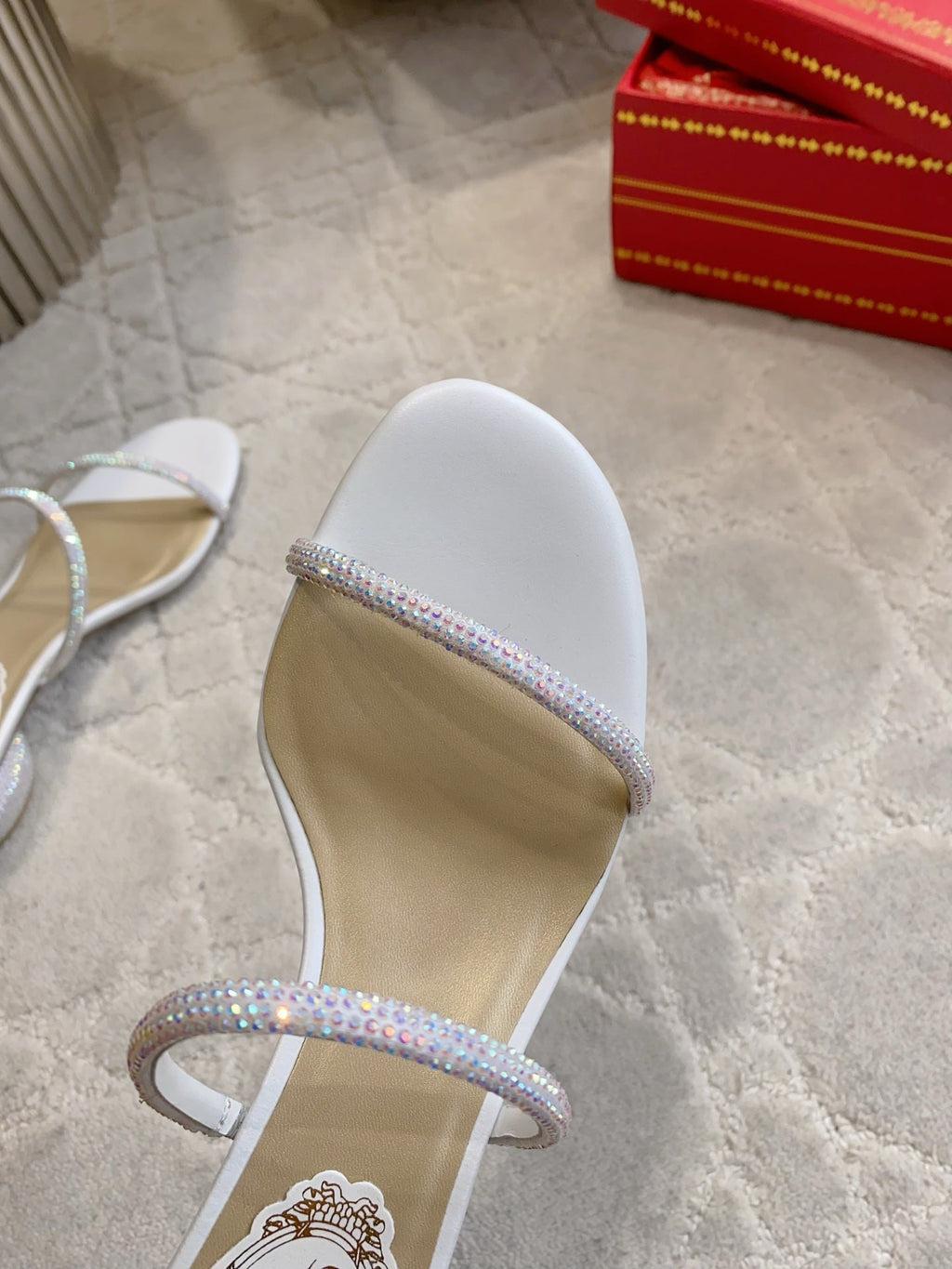 RENE CAOVILLA 26S HIGH-HEELED SANDALS 45 MM IN WHITE LAMBSKIN
