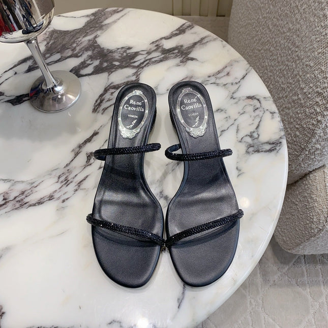 RENE CAOVILLA 26S HIGH-HEELED SANDALS 45 MM IN BLACK LAMBSKIN