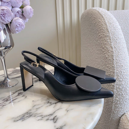 JACQUEMUS 26S SLINGBACK HEELS 85 MM IN BLACK SMOOTH CALFSKIN