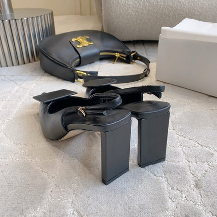 JACQUEMUS 26S SLINGBACK HEELS 85 MM IN BLACK SMOOTH CALFSKIN