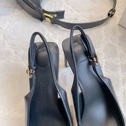 JACQUEMUS 26S SLINGBACK HEELS 85 MM IN BLACK SMOOTH CALFSKIN