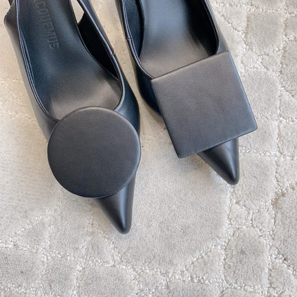 JACQUEMUS 26S SLINGBACK HEELS 85 MM IN BLACK SMOOTH CALFSKIN