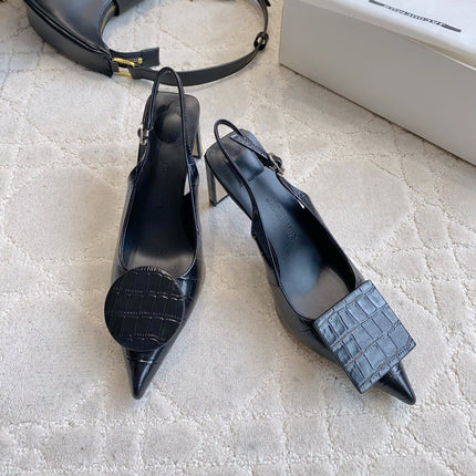 JACQUEMUS 26S SLINGBACK HEELS 85 MM IN BLACK CALFSKIN