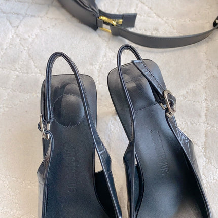 JACQUEMUS 26S SLINGBACK HEELS 85 MM IN BLACK CALFSKIN