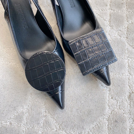 JACQUEMUS 26S SLINGBACK HEELS 85 MM IN BLACK CALFSKIN