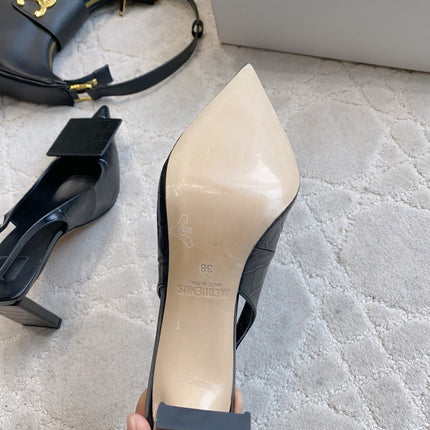 JACQUEMUS 26S SLINGBACK HEELS 85 MM IN BLACK CALFSKIN