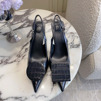 JACQUEMUS 26S SLINGBACK HEELS 85 MM IN BLACK CALFSKIN