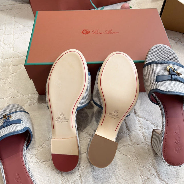 LP 26S HIGH HEEL SANDALS IN WHITE CANVAS AND NAVY CALFSKIN