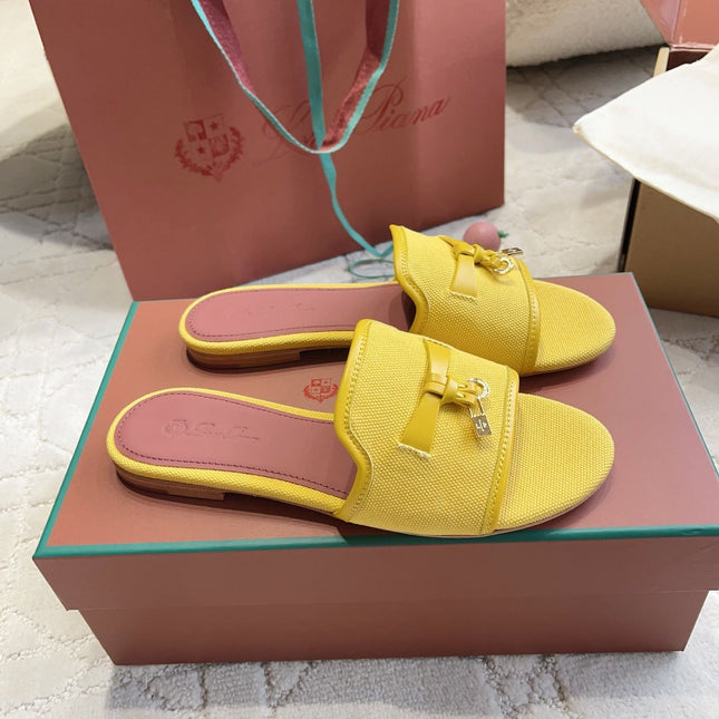 LP 26S SLIDES IN YELLOW CANVAS AND CALFSKIN