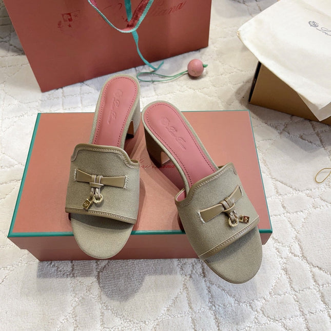LP 26S HIGH HEEL SANDALS IN SAGE GREEN CANVAS AND CALFSKIN