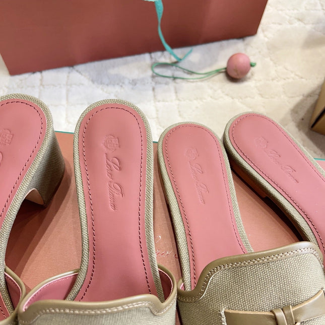 LP 26S SLIDES IN SAGE GREEN CANVAS AND CALFSKIN