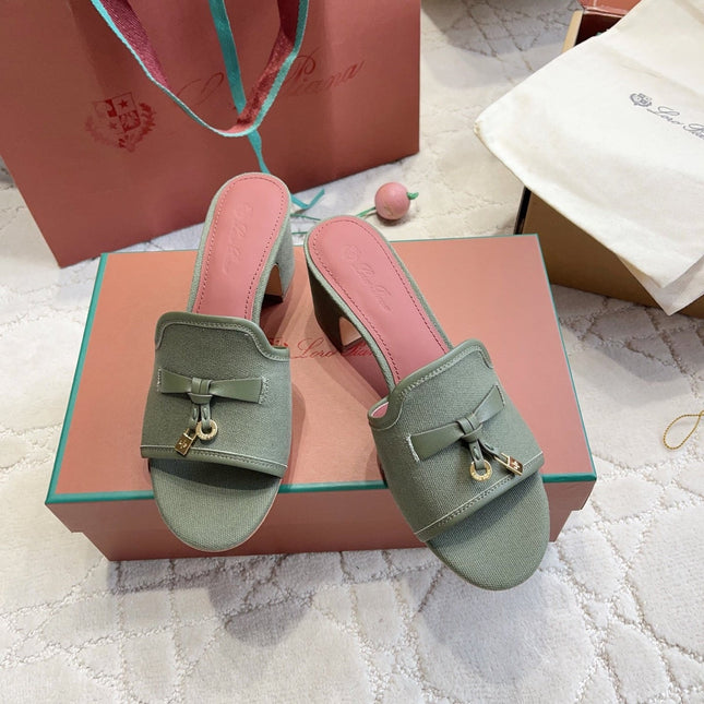 LP 26S HIGH HEEL SANDALS IN LIGHT OLIVE GREEN CANVAS AND CALFSKIN