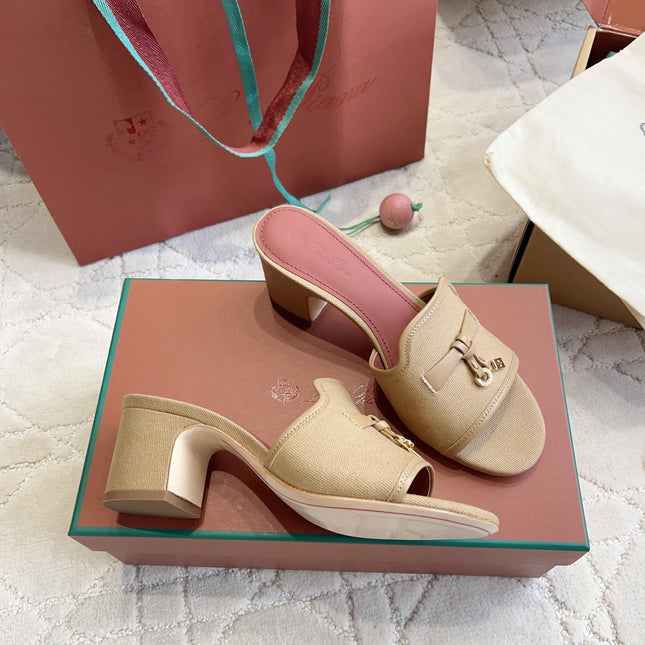 LP 26S HIGH HEEL SANDALS IN NUDE BEIGE CANVAS AND CALFSKIN