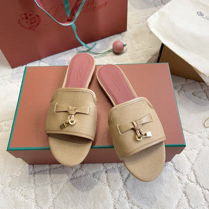 LP 26S SLIDES IN NUDE BEIGE CANVAS AND CALFSKIN