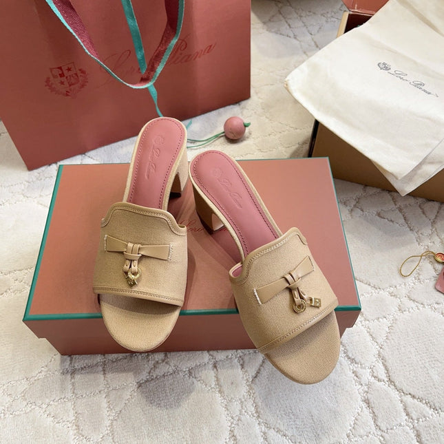 LP 26S HIGH HEEL SANDALS IN NUDE BEIGE CANVAS AND CALFSKIN