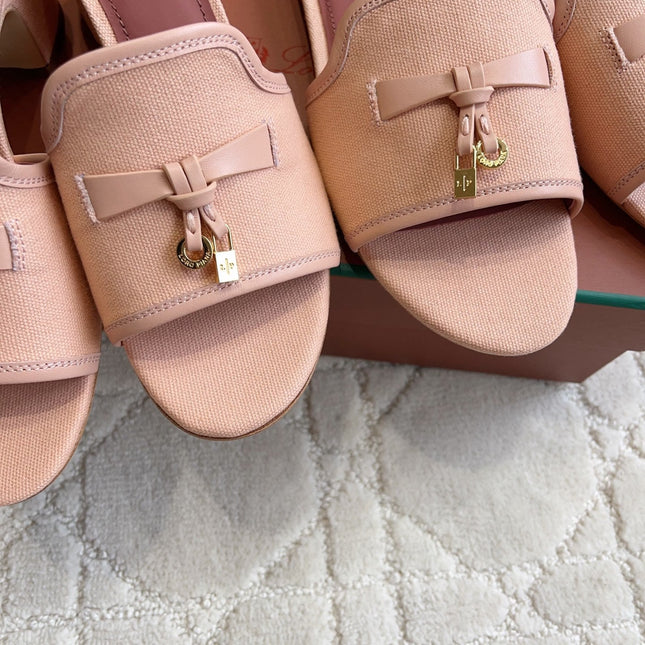 LP 26S SLIDES IN BLUSH PINK CANVAS AND CALFSKIN