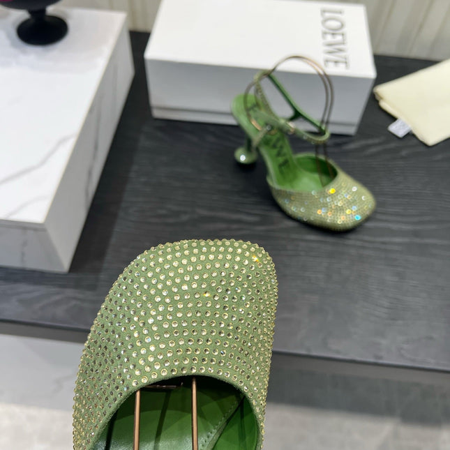 LOEWE 26S EMBELLISHED HIGH HEELS 60 MM IN GREEN CALFSKIN