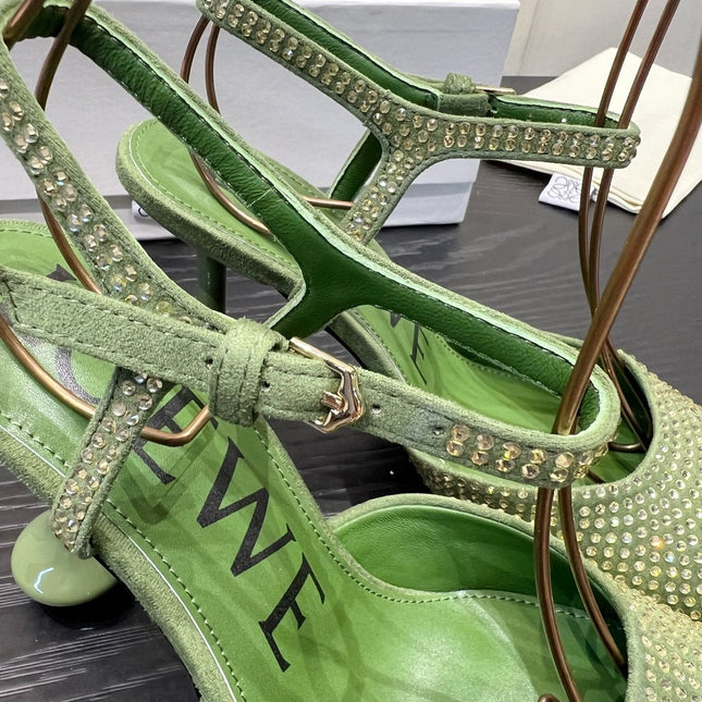 LOEWE 26S EMBELLISHED HIGH HEELS 60 MM IN GREEN CALFSKIN