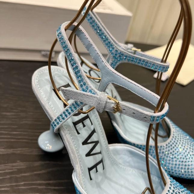 LOEWE 26S EMBELLISHED HIGH HEELS 60 MM IN LIGHT BLUE CALFSKIN