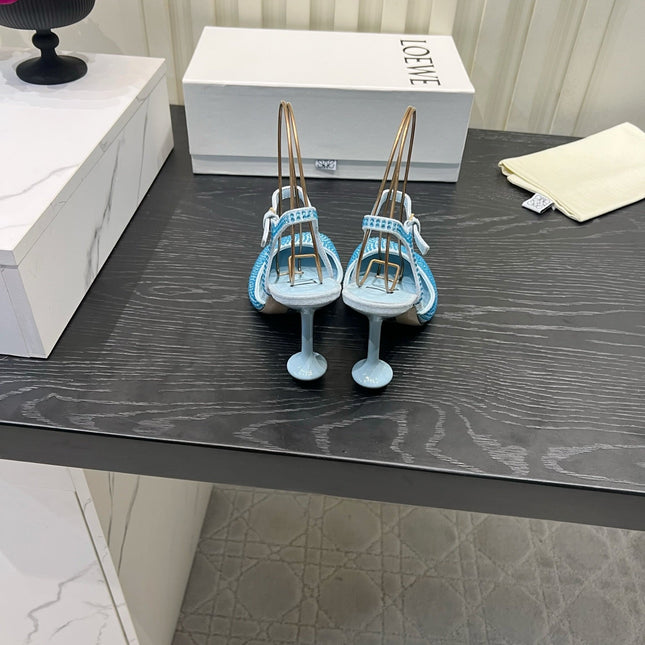 LOEWE 26S EMBELLISHED HIGH HEELS 60 MM IN LIGHT BLUE CALFSKIN
