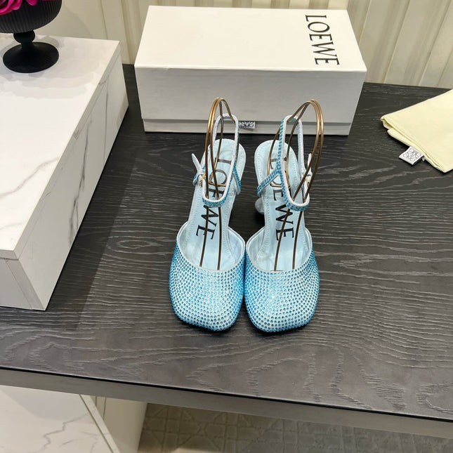 LOEWE 26S EMBELLISHED HIGH HEELS 60 MM IN LIGHT BLUE CALFSKIN