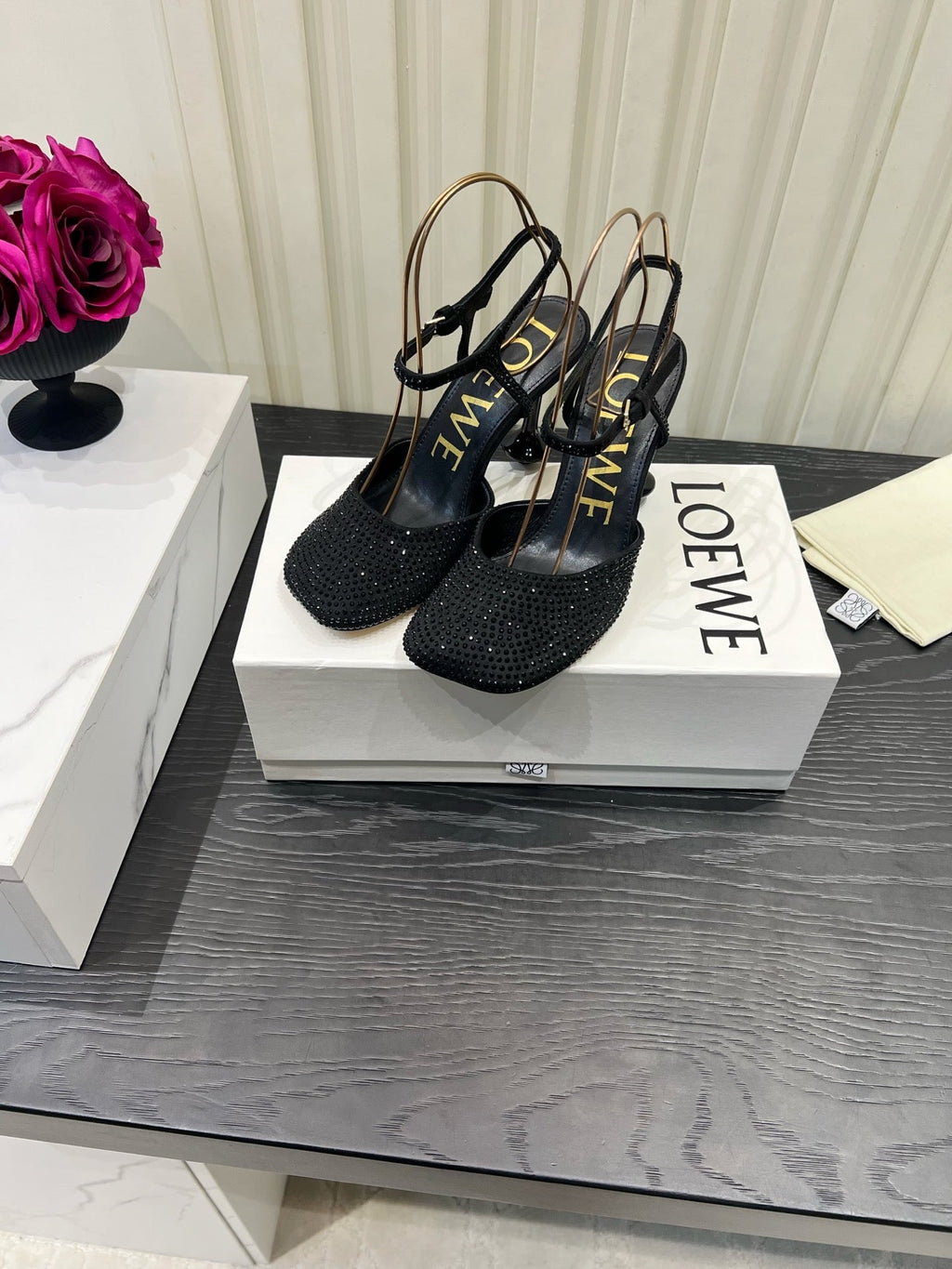 LOEWE 26S EMBELLISHED HIGH HEELS 60 MM IN BLACK CALFSKIN