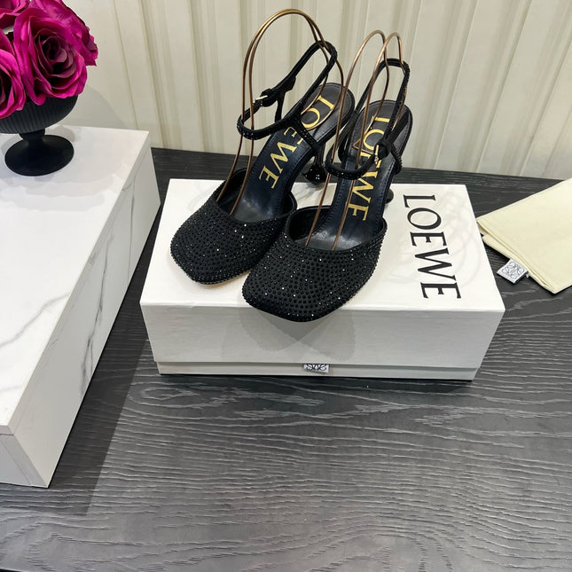 LOEWE 26S EMBELLISHED HIGH HEELS 60 MM IN BLACK CALFSKIN