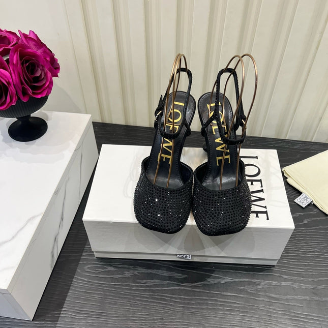 LOEWE 26S EMBELLISHED HIGH HEELS 60 MM IN BLACK CALFSKIN