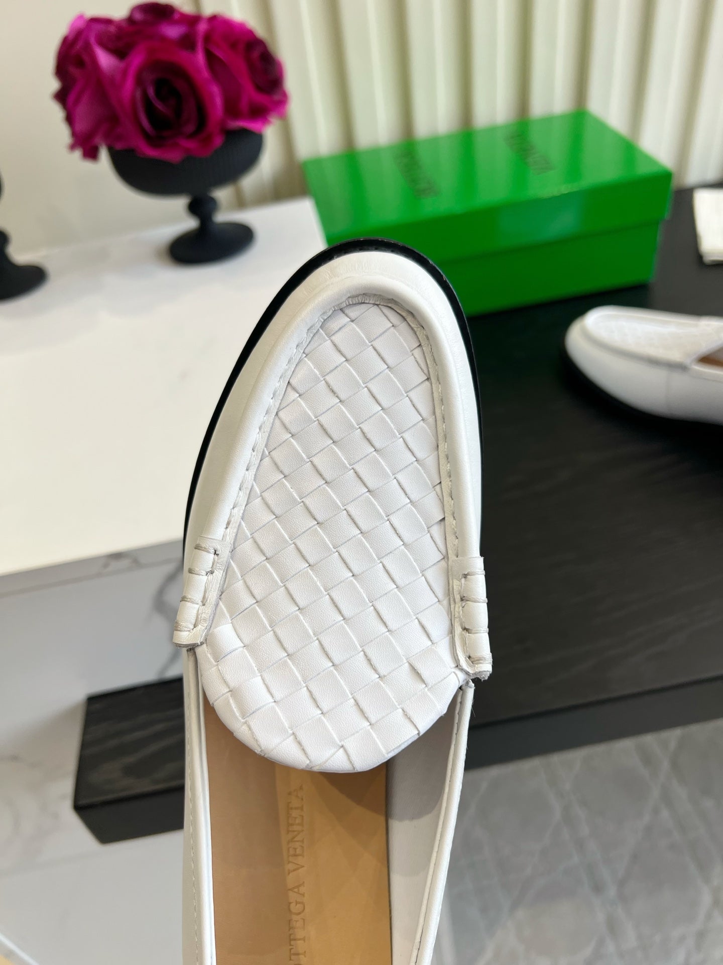 BOTTEGA VENETA 26S WOVEN LOAFERS IN WHITE LAMBSKIN