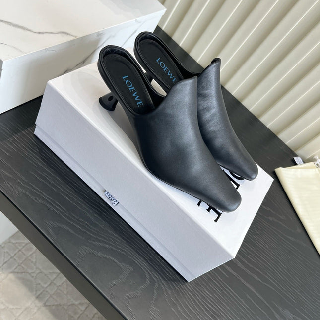LOEWE 26S HEELED MULES IN BLACK CALFSKIN
