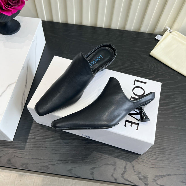 LOEWE 26S HEELED MULES IN BLACK CALFSKIN