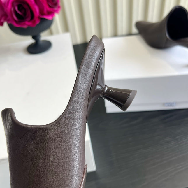 LOEWE 26S HEELED MULES IN DARK BLOWN CALFSKIN