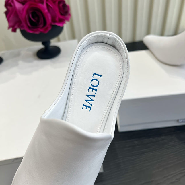 LOEWE 26S HEELED MULES IN WHITE CALFSKIN
