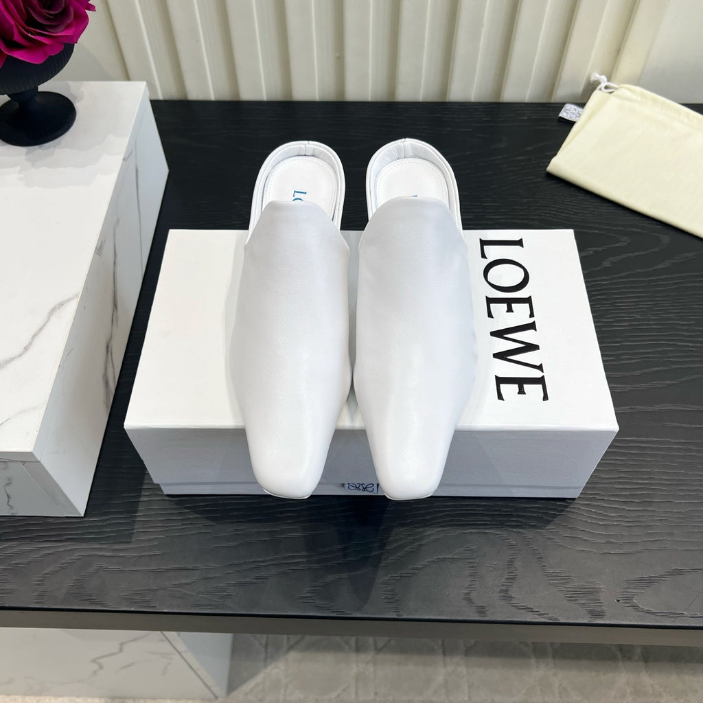 LOEWE 26S HEELED MULES IN WHITE CALFSKIN