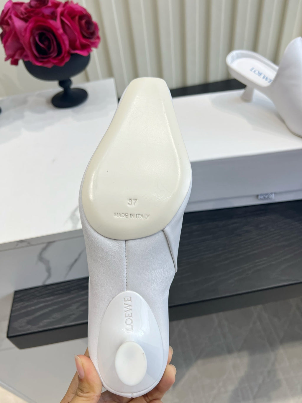 LOEWE 26S HEELED MULES IN WHITE CALFSKIN