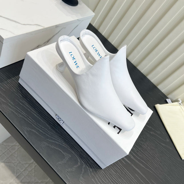 LOEWE 26S HEELED MULES IN WHITE CALFSKIN