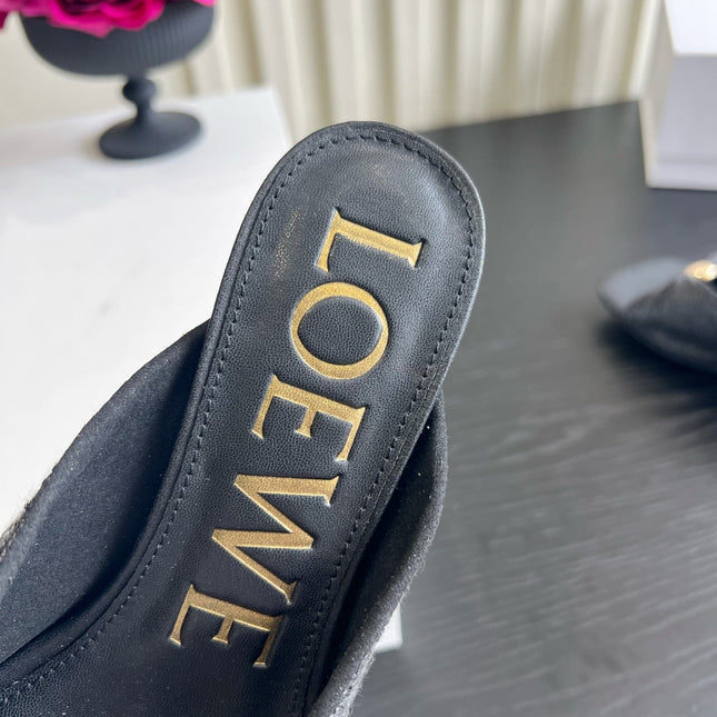 LOEWE 26S HIGH-HEEL SANDALS 45 MM IN BLACK RAFFIA AND LAMBSKIN