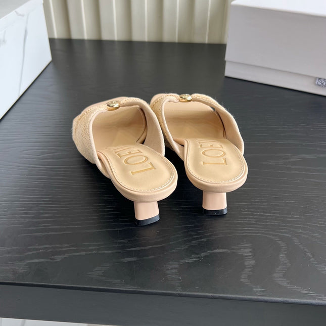 LOEWE 26S HIGH-HEEL SANDALS 45 MM IN BEIGE RAFFIA AND LAMBSKIN