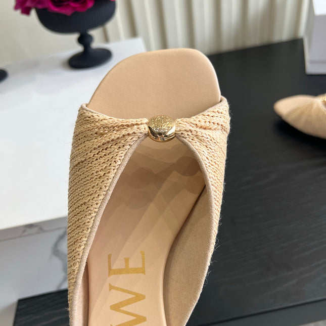 LOEWE 26S SANDALS IN BEIGE RAFFIA AND LAMBSKIN