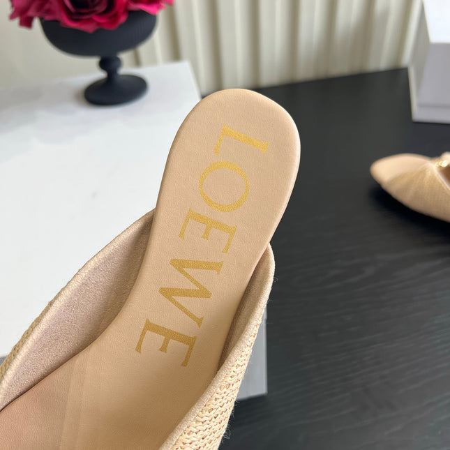 LOEWE 26S SANDALS IN BEIGE RAFFIA AND LAMBSKIN
