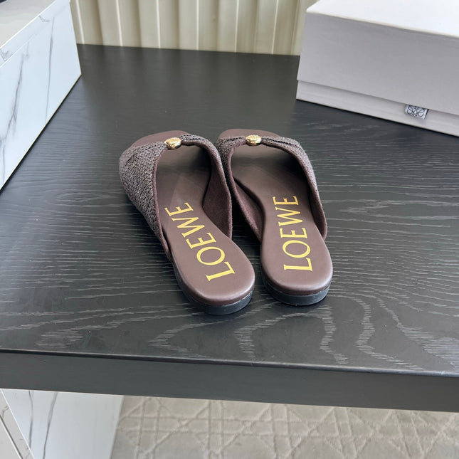 LOEWE 26S SANDALS IN DARK BROWN RAFFIA AND LAMBSKIN