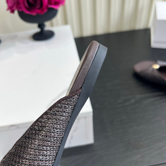 LOEWE 26S SANDALS IN DARK BROWN RAFFIA AND LAMBSKIN