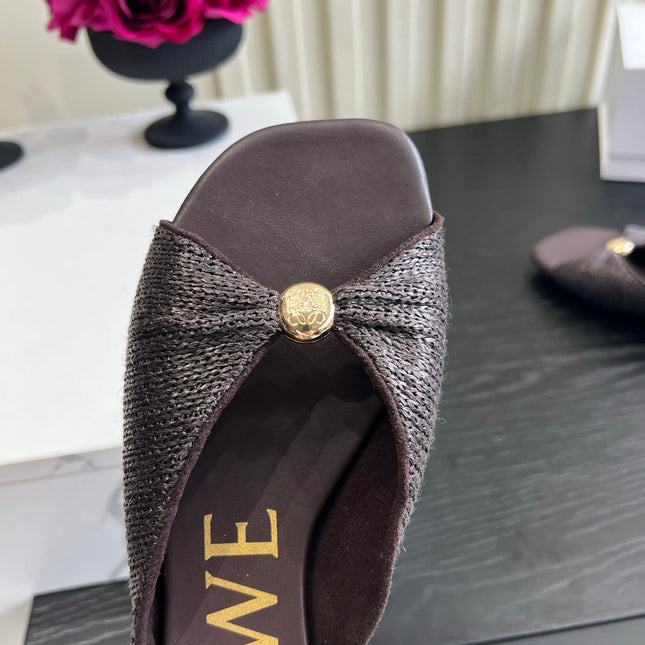LOEWE 26S SANDALS IN DARK BROWN RAFFIA AND LAMBSKIN