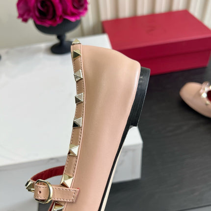 VALENTINO 26S STUD-EMBELLISHED MARY JANE IN NUDE CALFSKIN