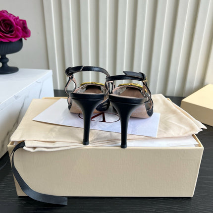 VALENTINO 26S SLINGBACKS 75 MM IN BLACK FABRIC LACE