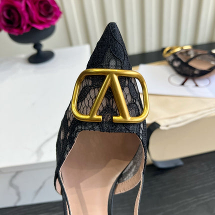 VALENTINO 26S SLINGBACKS 75 MM IN BLACK FABRIC LACE